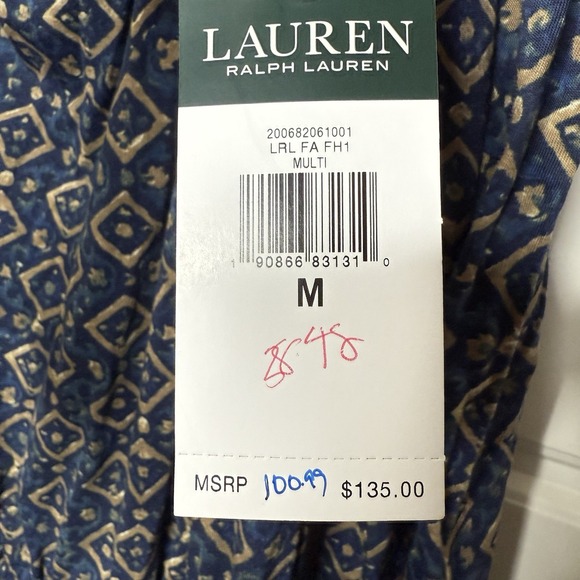 Ralph Lauren Open Shoulder Dress Women's Medium Blue Geometric Cottage Prairie - Picture 7 of 8